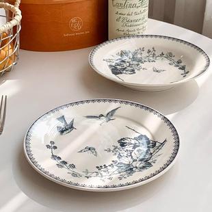 复古飞鸟陶瓷盘子早餐盘蛋糕点心家用菜盘子欧式 法式 中古餐具