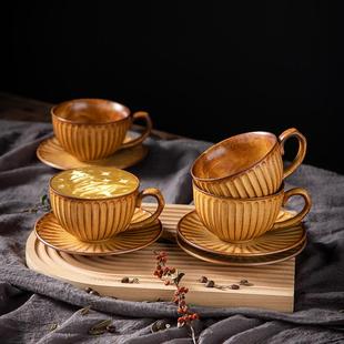 陶瓷手冲拉花早餐美式 中古耐高温咖啡杯欧式 拿铁下午茶杯碟320ml