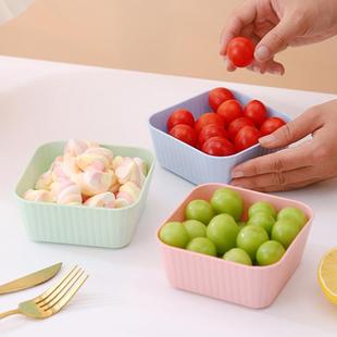 条纹小碗碟方形家用塑料小菜碗水果零食点心盘碟商用火锅蘸料碗