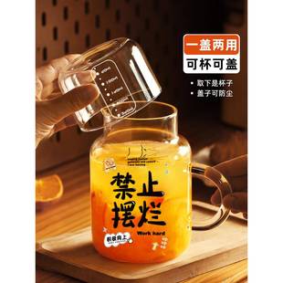 2025耐热带把刻度男泡茶杯 玻璃杯大容量带盖杯子家用喝水杯女新款