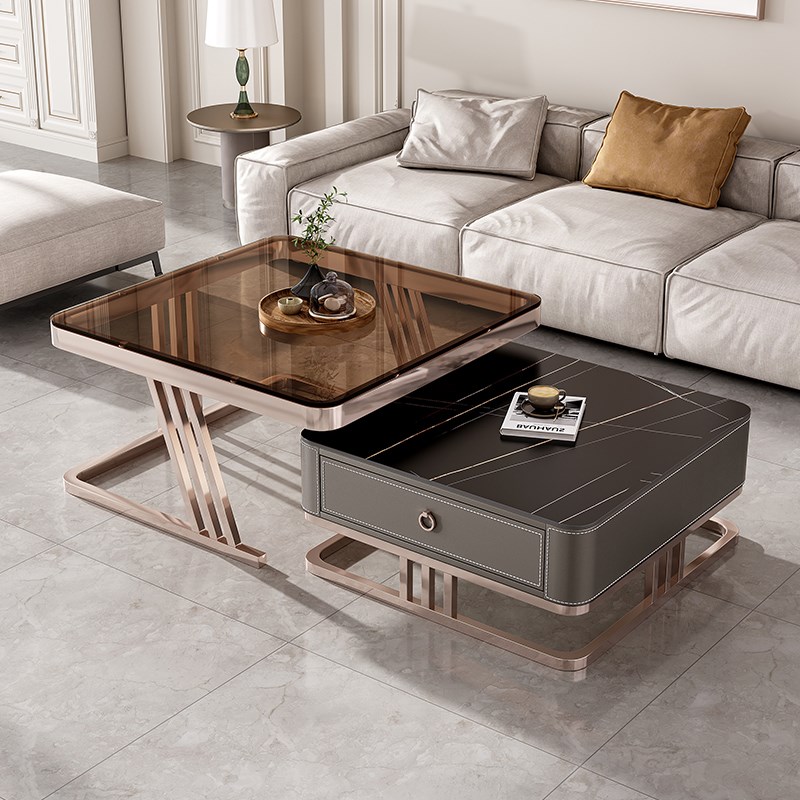 茶桌式大a小轻奢感方形简约岩板客厅小户型艺术简极茶几家用意