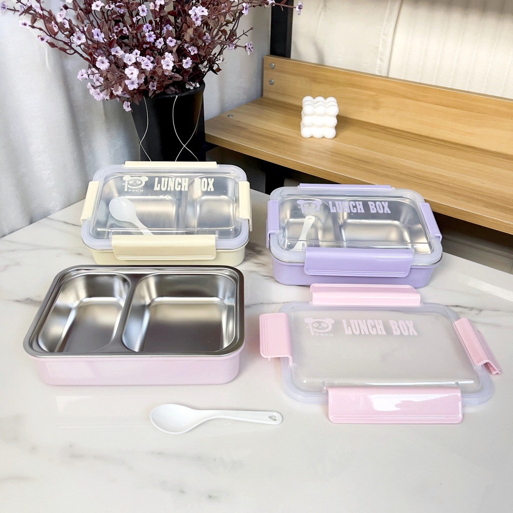 简约不锈钢饭盒餐盘分格学生食堂便当盒上班族便携午餐盒Lunchbox