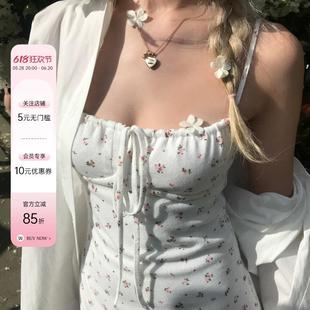 碎花吊帶連衣裙女夏季 8uioio 法式 2025新款 薔薇風(fēng)鈴 收腰a字短裙