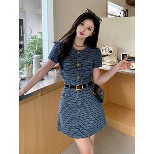 大码 炸街裙子 牛仔连衣裙女夏季 收腰显瘦小个子短裙微胖MM小众短袖