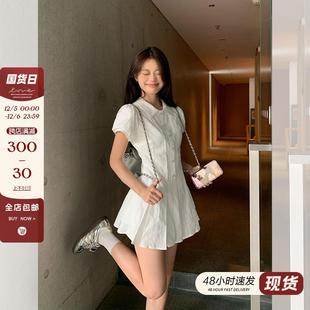 宋正恩学院风白色泡泡袖 气质收腰小个子甜美短裙 衬衫 连衣裙女夏季