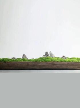 侘寂风木质长托盘绿植软装造景酒店别墅会议长桌餐桌木船装饰摆饰