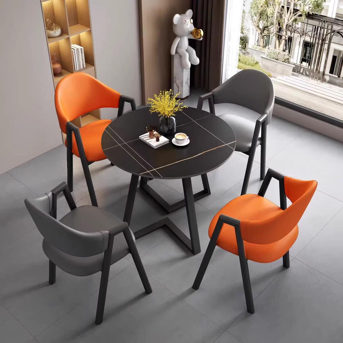 阳台喝茶桌椅组合一桌四椅客厅岩板餐桌洽谈小圆桌休闲接待会客桌