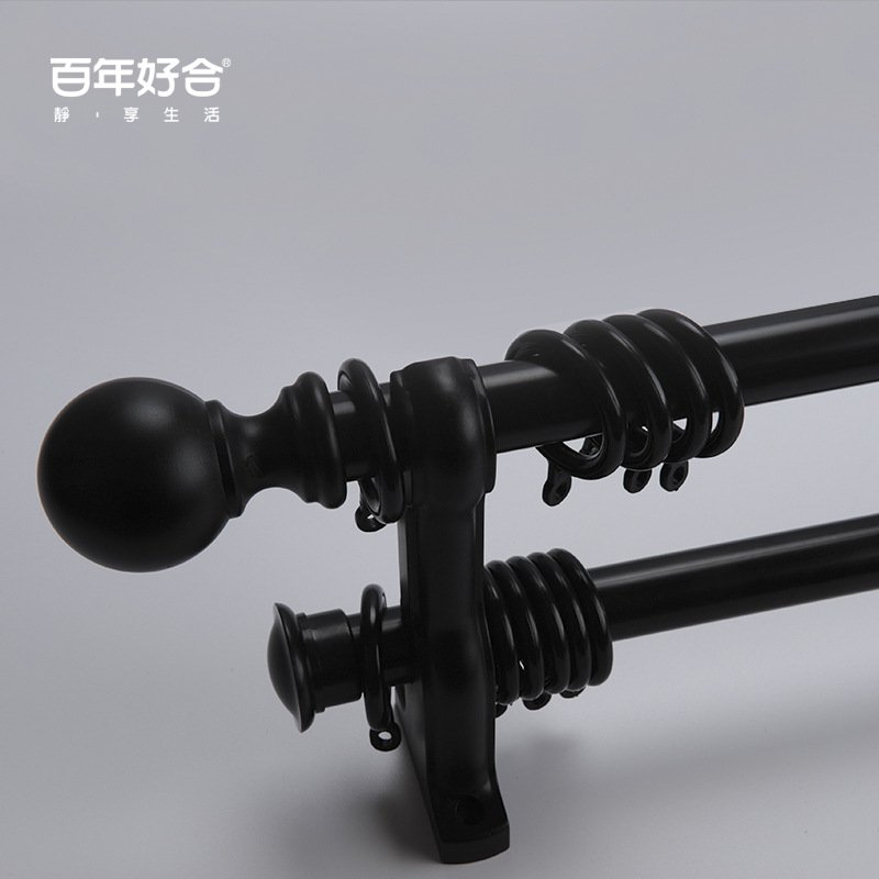 德裕窗帘杆罗马杆黑色单杆双杆北欧简约加厚窗帘轨道阳台静音滑轮