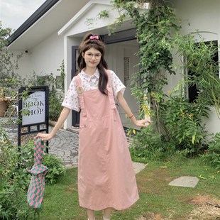 三只老熊彩色多j巴胺女孩 少女粉背带裙两件套 新款 甜美草莓衬衣
