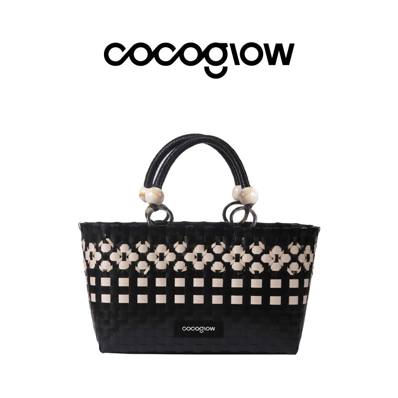 cocoglow26新款横版提花手提包手工编织包民族风度假女包托特包