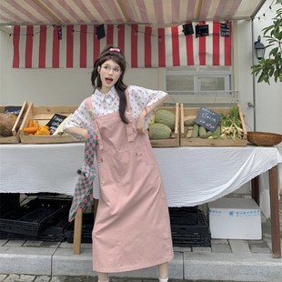 三只老熊a彩色多巴胺女孩 少女粉背带裙两件套 新款 甜美草莓衬衣