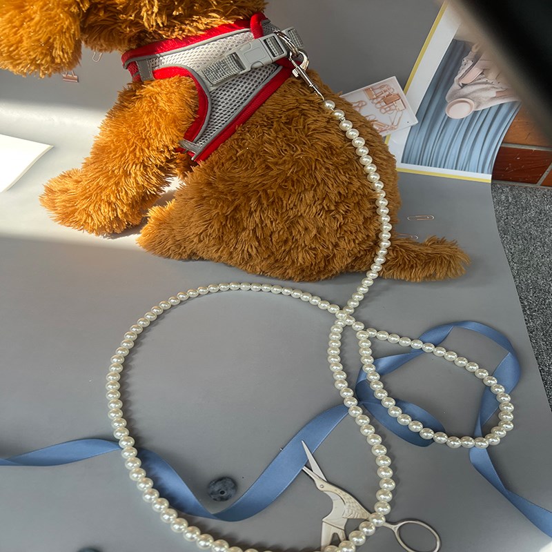 宠物牵引绳猫狗狗泰迪比熊等小型犬狗链子钢丝仿珍珠链吉娃娃用品