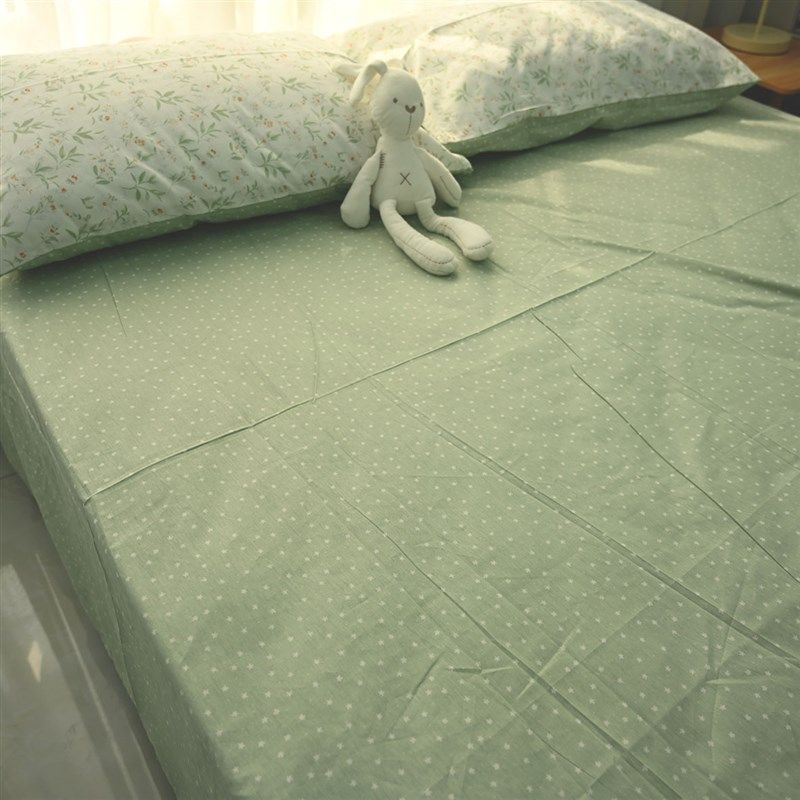 绿色花枝100%全棉斜纹单件床单单人学生被单床笠床上用品防滑