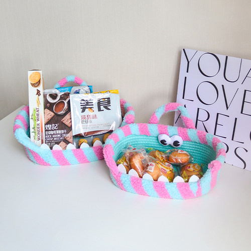 多巴胺怪兽收纳筐零食玩具置物篮羊羔绒可爱儿童房棉线筐桌面摆件