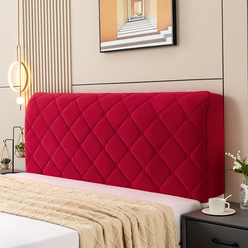 结婚床头罩喜庆加厚夹棉实木软包皮床头防尘罩全包大红色床头套罩