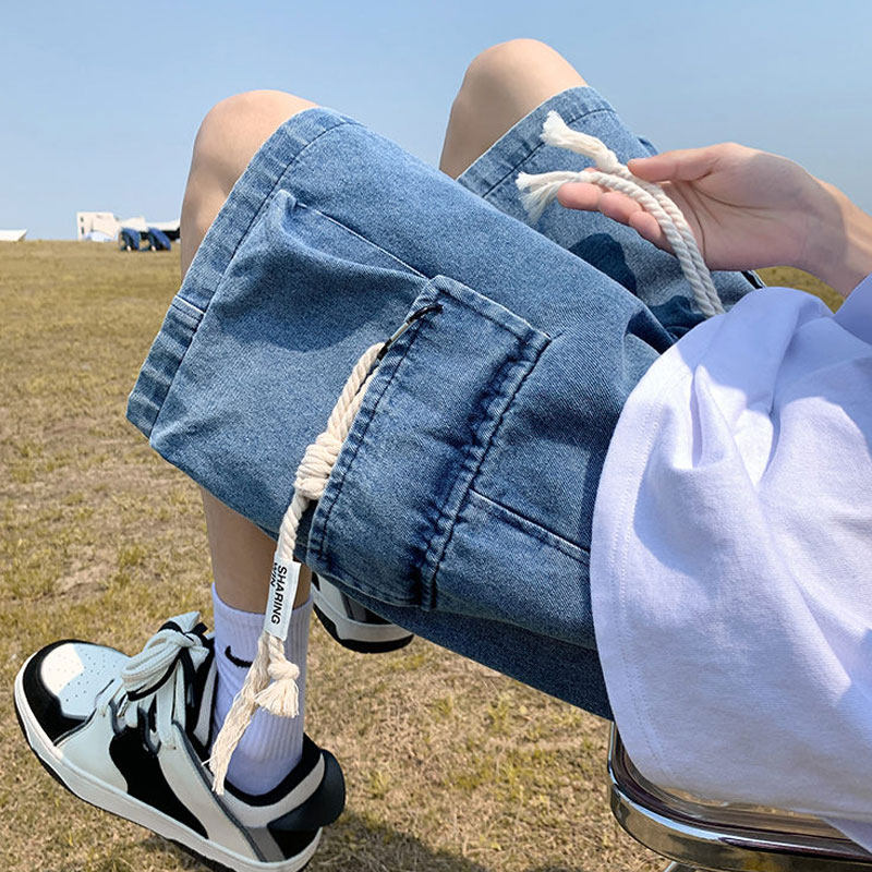 美式高街大口袋工装牛仔短裤男夏季港风潮流男士宽松过膝五分裤潮,男装,牛仔裤,淘宝优惠券,粉丝福利购,淘宝优惠卷