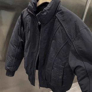 vintage美式短款棉服男秋冬款高级感痞帅立领棉衣设计感潮流外套