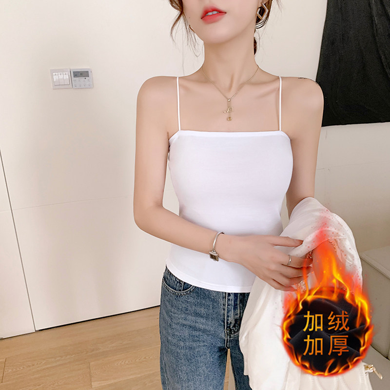 黑色德绒小吊带背心女内搭新款秋冬一字美背加绒保暖打底上衣