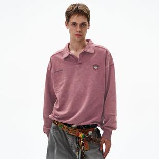 MADWITCH复古做旧水洗刺绣卫衣男女vintage宽松休闲polo衫上衣ins