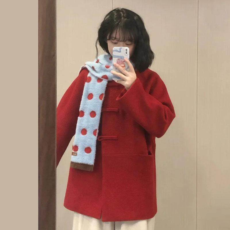 新年圣诞红色新中式毛呢外套女冬季新款短款盘扣小个子呢子大衣,女装/女士精品,毛呢外套,淘宝优惠券,粉丝福利购,淘宝优惠卷