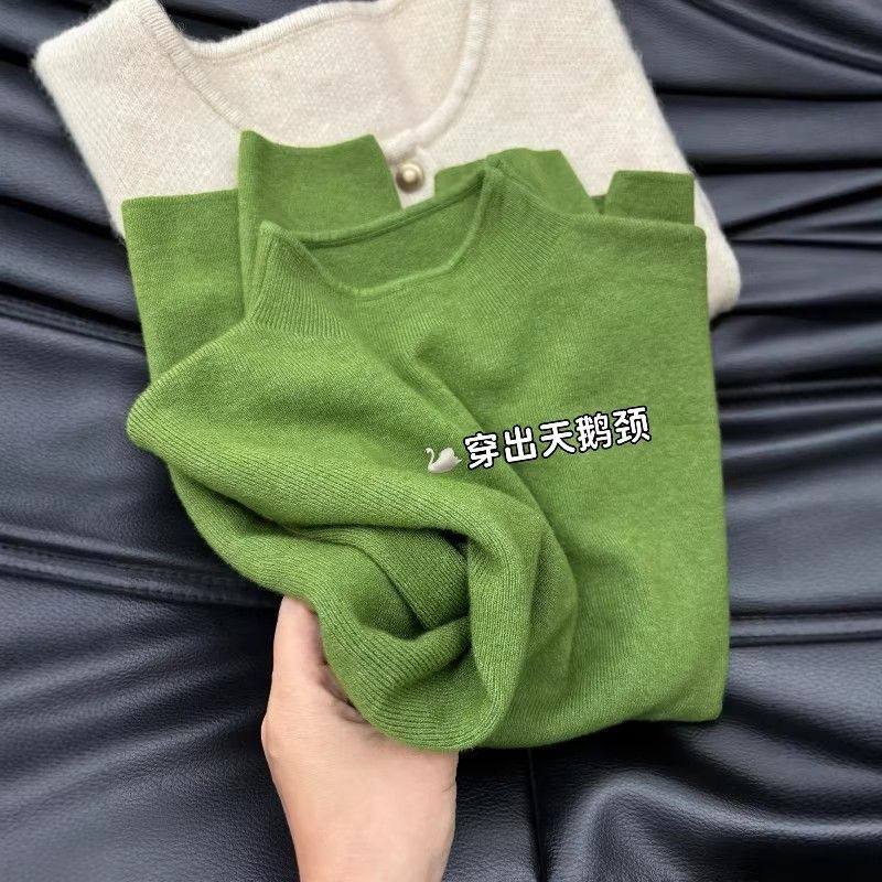 文艺风复古立领长袖针织衫女秋冬新款高级感修身显瘦内搭打底上衣