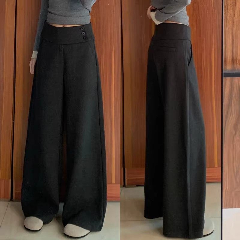 灰色西装裤女春秋2026新款低腰毛呢阔腿裤垂感高级感小个子休闲裤