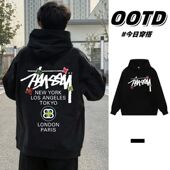 高街情侣款 国潮复古设计感印花男女帽衫 秋冬加绒加厚美式 连帽卫衣