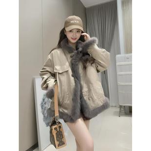 2025冬女新款双面穿休闲派克服环保皮草毛毛气质韩系棉服短款外套