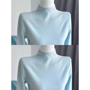 baby蓝减龄软糯小立领毛衣打底衫女秋冬气质简约针织上衣叠穿内搭