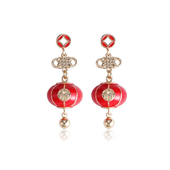 鱼头星星个性耳坠925银针红色女生设计感福字喜庆灯笼耳钉正品潮