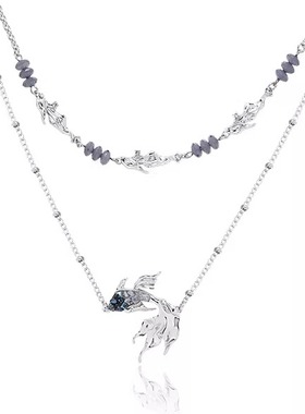 鱼头星星双层叠戴渐变蓝金鱼项链女生时尚设计感饰品ins风锁骨链