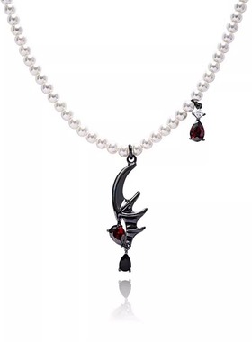 鱼头星星轻奢感气质甜酷时尚蝙蝠翅膀珍珠锁骨链项链女生礼物饰品