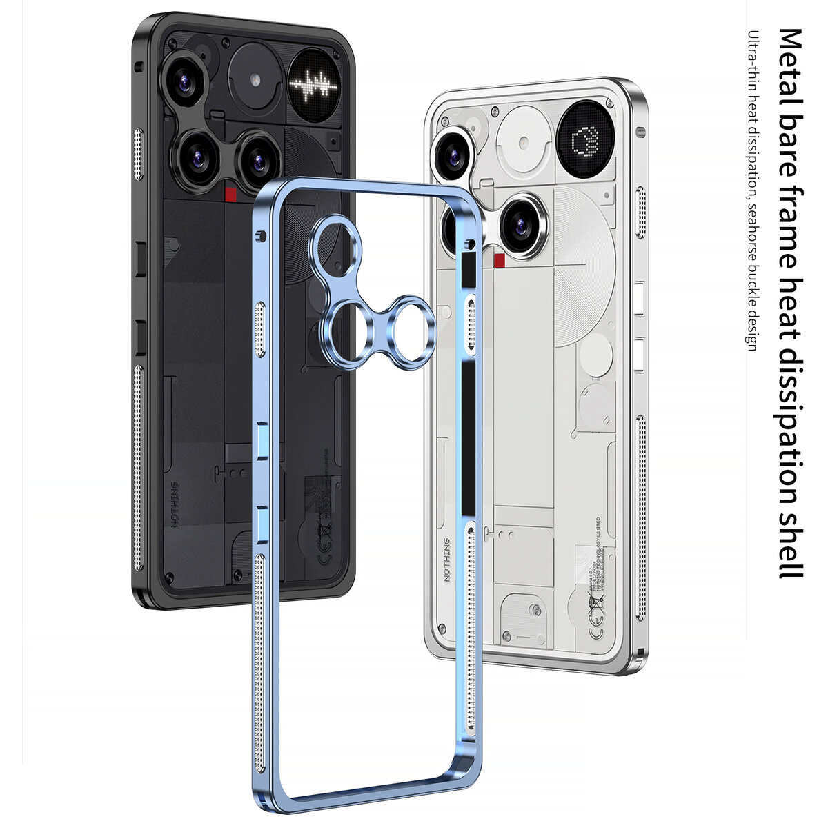 适用于nothing phone3超薄散热金属边框手机壳海马扣设计保护套