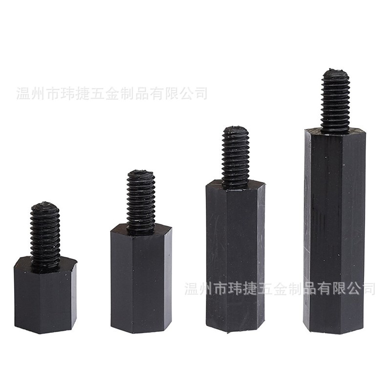 320个M3尼龙单 双通六角柱隔离柱塑料螺丝螺母垫片套装盒装黑色