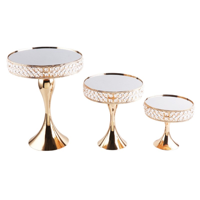 欧式水晶蛋糕架金属铁艺蛋糕盘西点托盘婚庆道具装饰摆件电镀金色