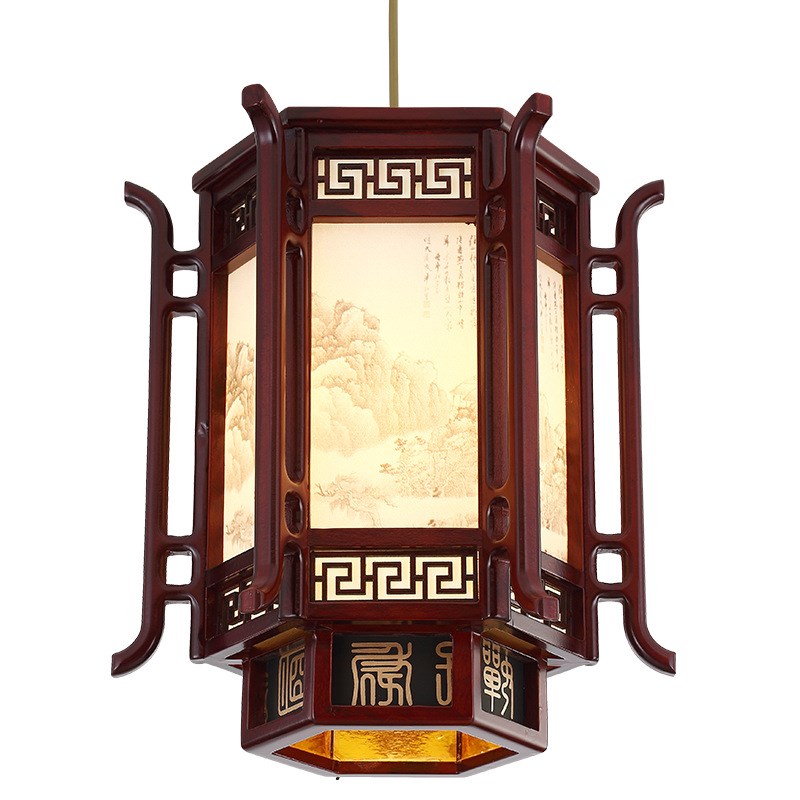 中式餐厅工程吊灯六角复仿古别墅饭店楼梯过道创意个性小灯笼宫灯