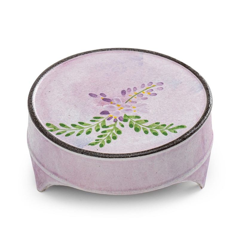 梵乙粗陶手绘紫藤花三足盖置家用盖碗茶壶垫日式茶道配件小摆件