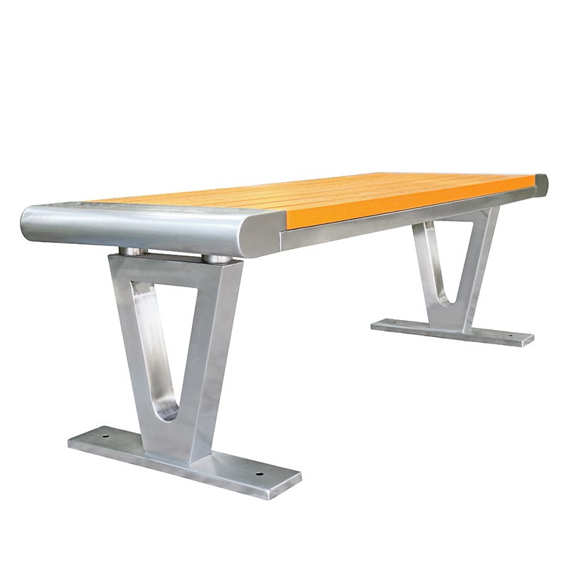 不锈钢户外长椅休闲公园椅防腐木塑木排椅菠萝格长凳景观公园椅子