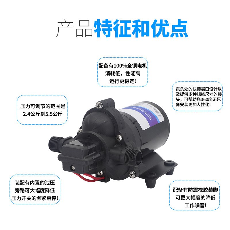 12V24V电动增压隔膜泵房车水泵小型船家用自吸泵户外抽水农用工业