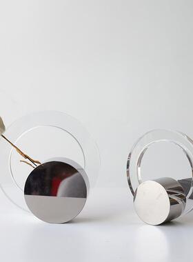 现代轻奢水晶摆件客厅桌面电视柜书柜茶几圆形几何小花器工艺品