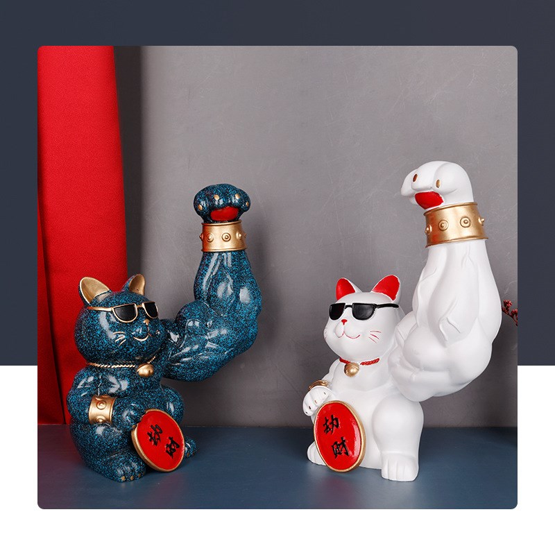 创意劫财猫麒麟臂手臂招财暴富开业礼品店铺招财猫摆件送礼