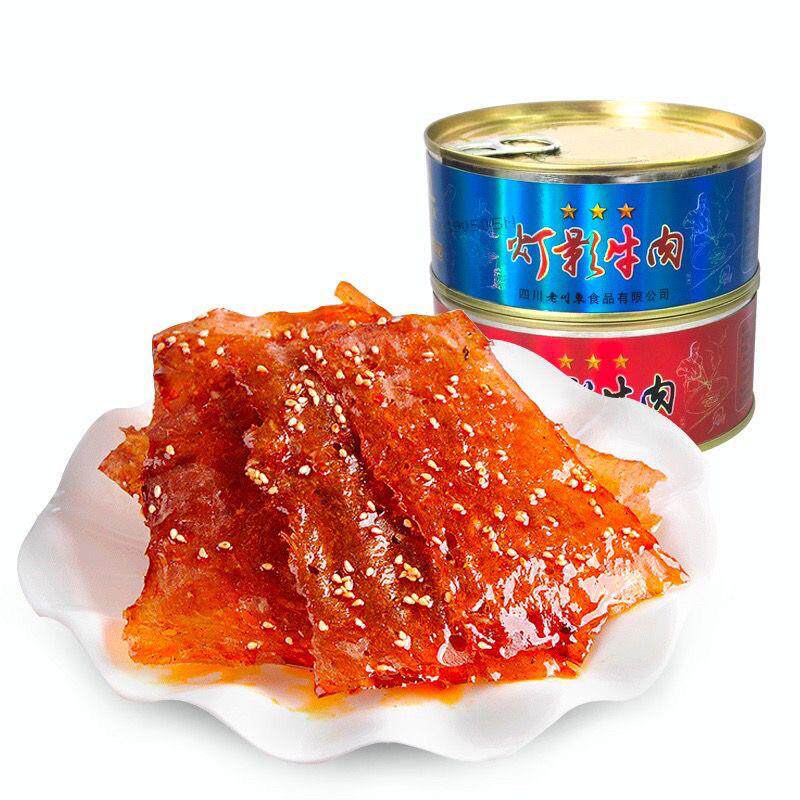 四川达州特产老川东灯影牛肉片80g铁罐装麻辣五香灯影牛肉零食