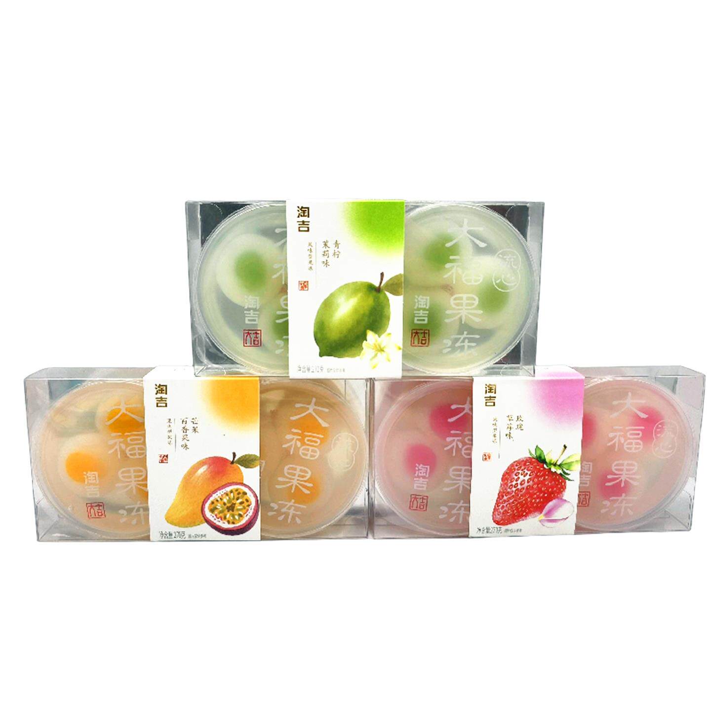 淘吉流心大福果冻270g/盒玫瑰草莓芒果百香果青柠茉莉味2个装包邮
