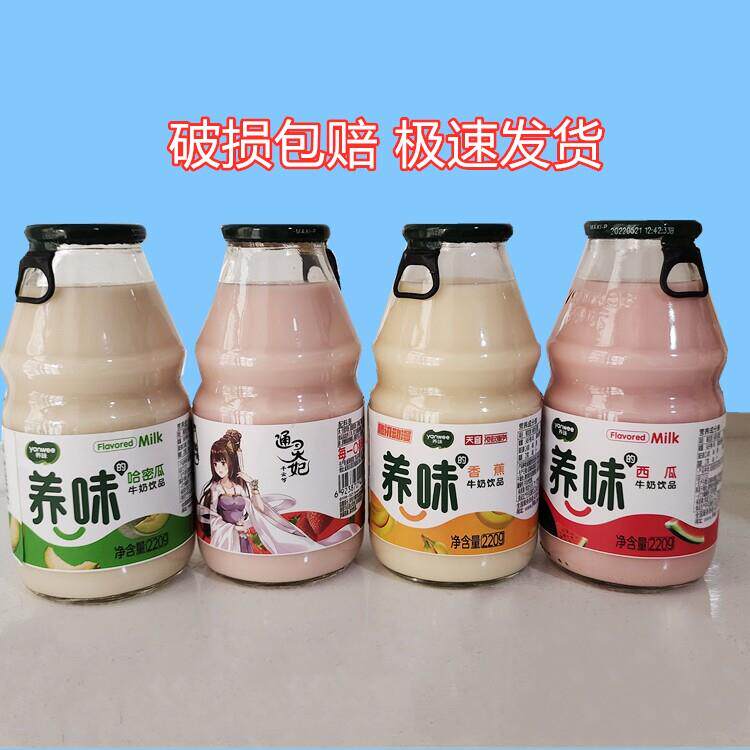 养味草莓牛奶风味牛乳饮料果奶香蕉味哈密瓜味玻璃瓶220g