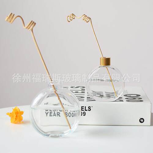 雕新款扁薰圆玻璃瓶50MFWml/100ml/150ml晶白料无火水瓶透明浮香