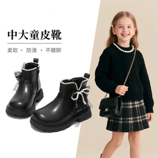 女童靴子儿童马丁靴2026新款棉靴女宝短靴中大童洋气加绒黑色冬靴