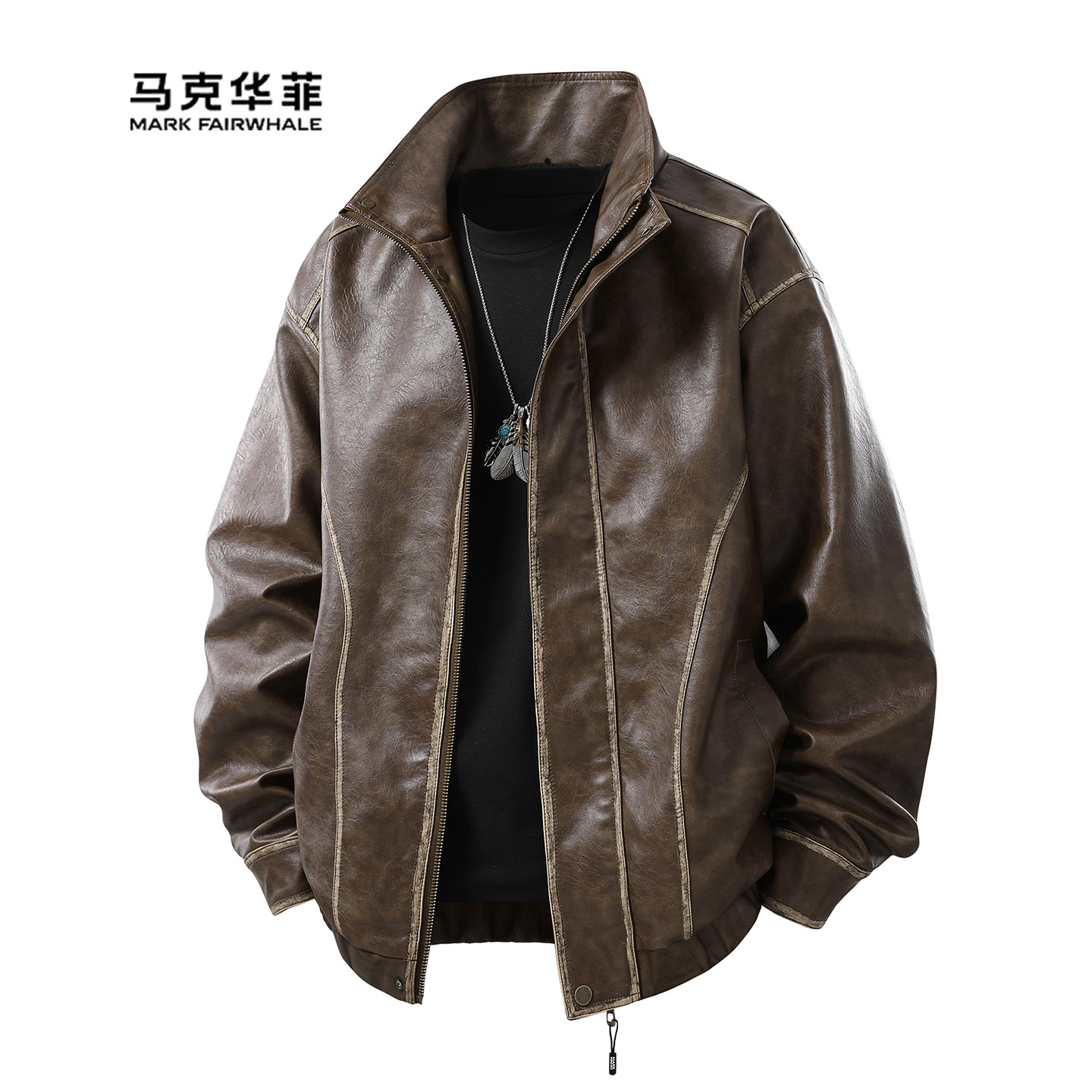 美式复古立领皮夹克男痞帅机车风