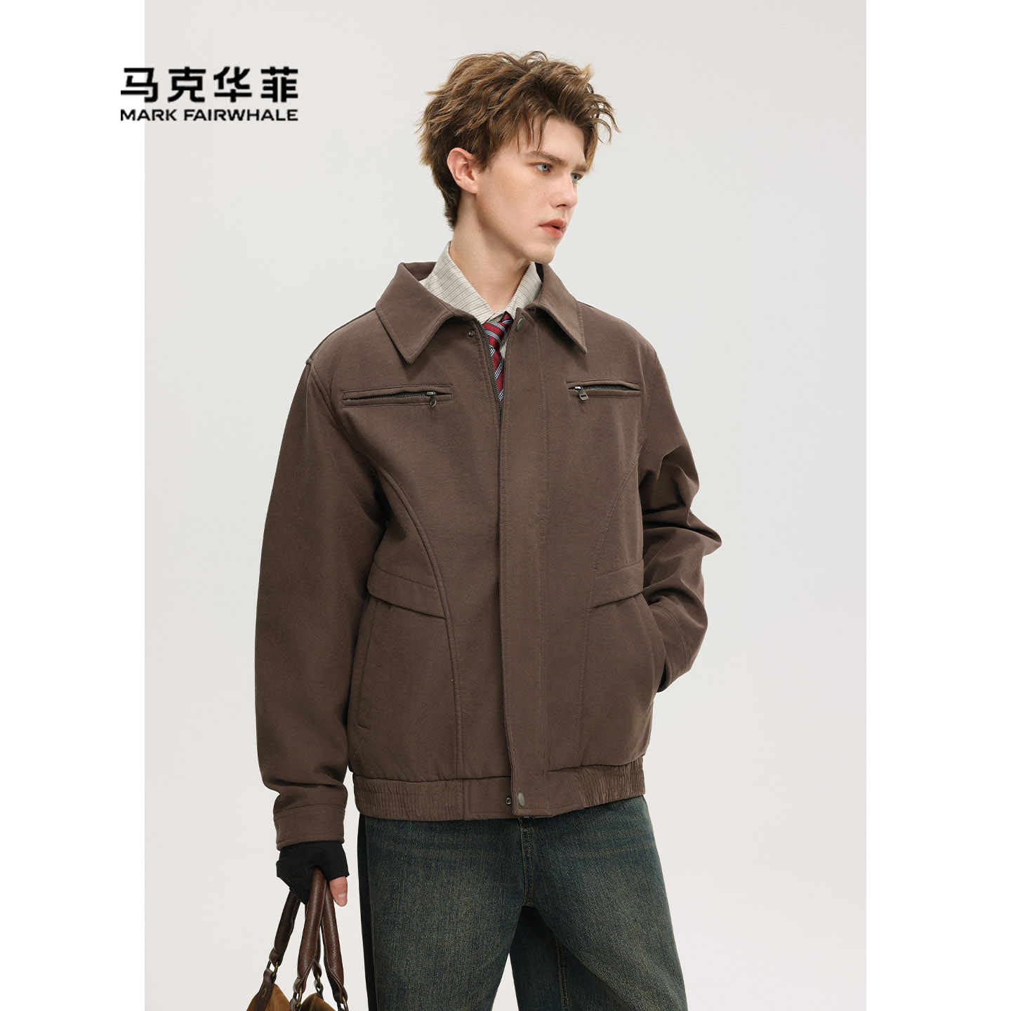 复古翻领工装夹克冬美式休闲外套