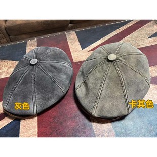 磨面报童帽.秋冬日系复古牛皮磨面男女百搭时尚文艺报童帽