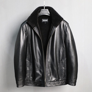 父亲款爸爸装宽松休闲中老年保暖绵羊皮夹克加厚加绒真皮衣外套